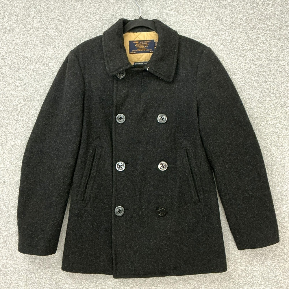 J.Crew Mens Bayswater Peacoat XS Charcoal Wool Stadium Cloth Military Thinsulate